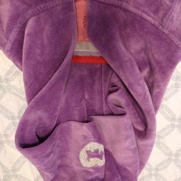 M Pink purple velour hoodie sweater missing bottom dog on zipper - Picture 5 of 8